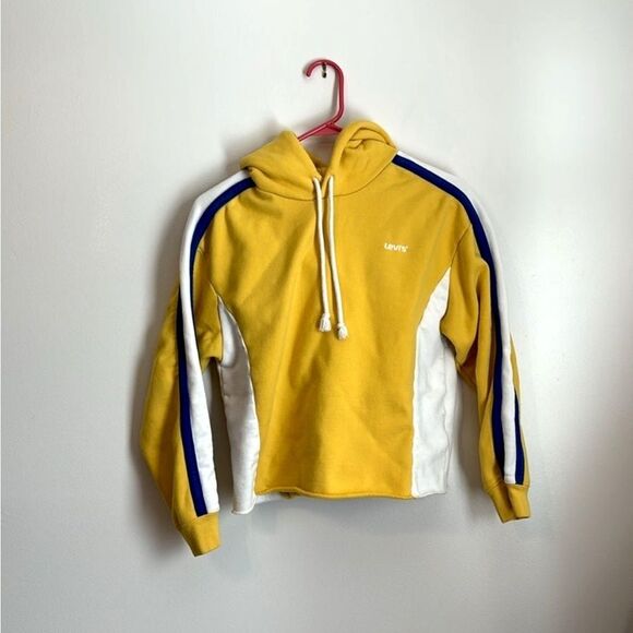 Levi's Sport | Women’s Yellow Cropped Short Crew Sweatshirt Hoodie Stripes - Picture 1 of 9
